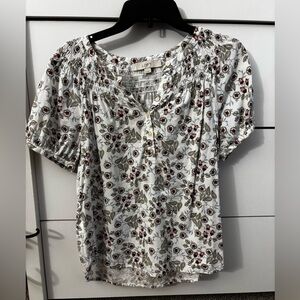LOFT Floral Blouse with Pink and Green Accents